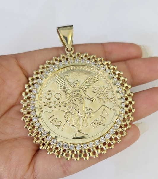 10k Yellow Gold Pendant Centenario-style Coin Charm 50 Pesos 1947 Mexican 2.5"