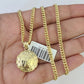 10K Gold Miami Cuban Chain Jesus Mary 18"-28" 3mm REAL Pendant Necklace SET