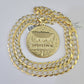 10k Gold Chain Last Supper Charm Solid Cuban Curb Necklace 9mm 20"-30" SET