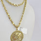 10k Yellow Gold Rope Chain World is Yours Charm Set 4mm 18"-26"Inch Necklace