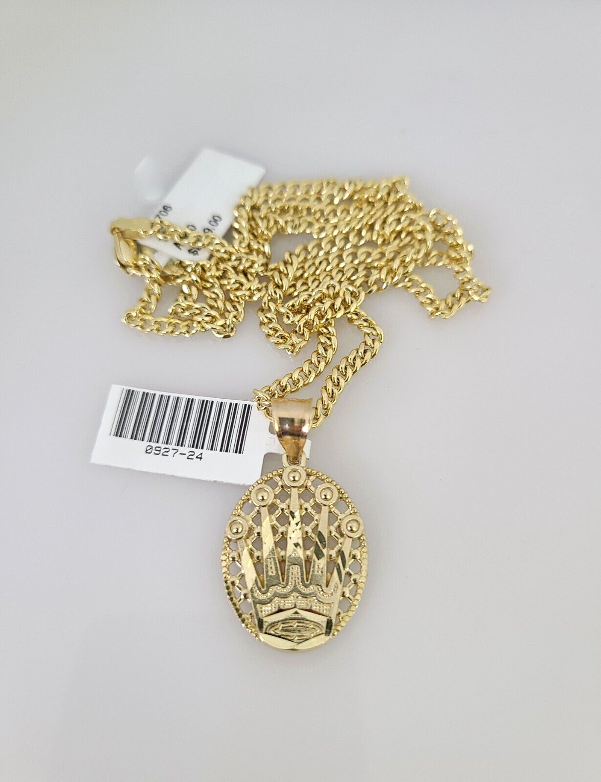 10k Gold Miami Cuban Chain Crown Charm Pendant 3mm 18-28in Necklace Set