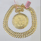 14k Gold Chain Centanario Coin Charm Solid Cuban Curb 5mm 20"-28" SET Necklace