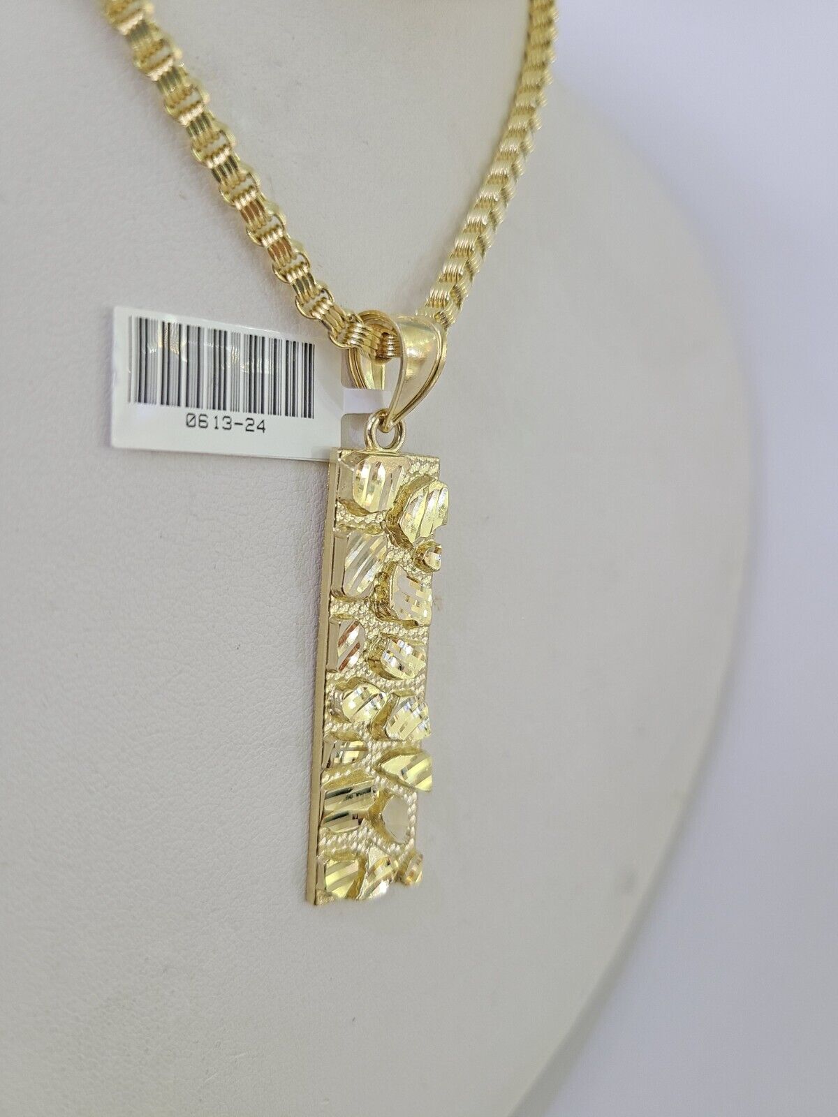 10k Gold Byzantine Necklace Nugget Charm 18-28 inches 3mm SET Chain Pendant 10kt