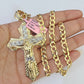 14k Gold Chain Jesus Cross Charm Solid Cuban Curb 5mm 20"-28" Inch SET Necklace