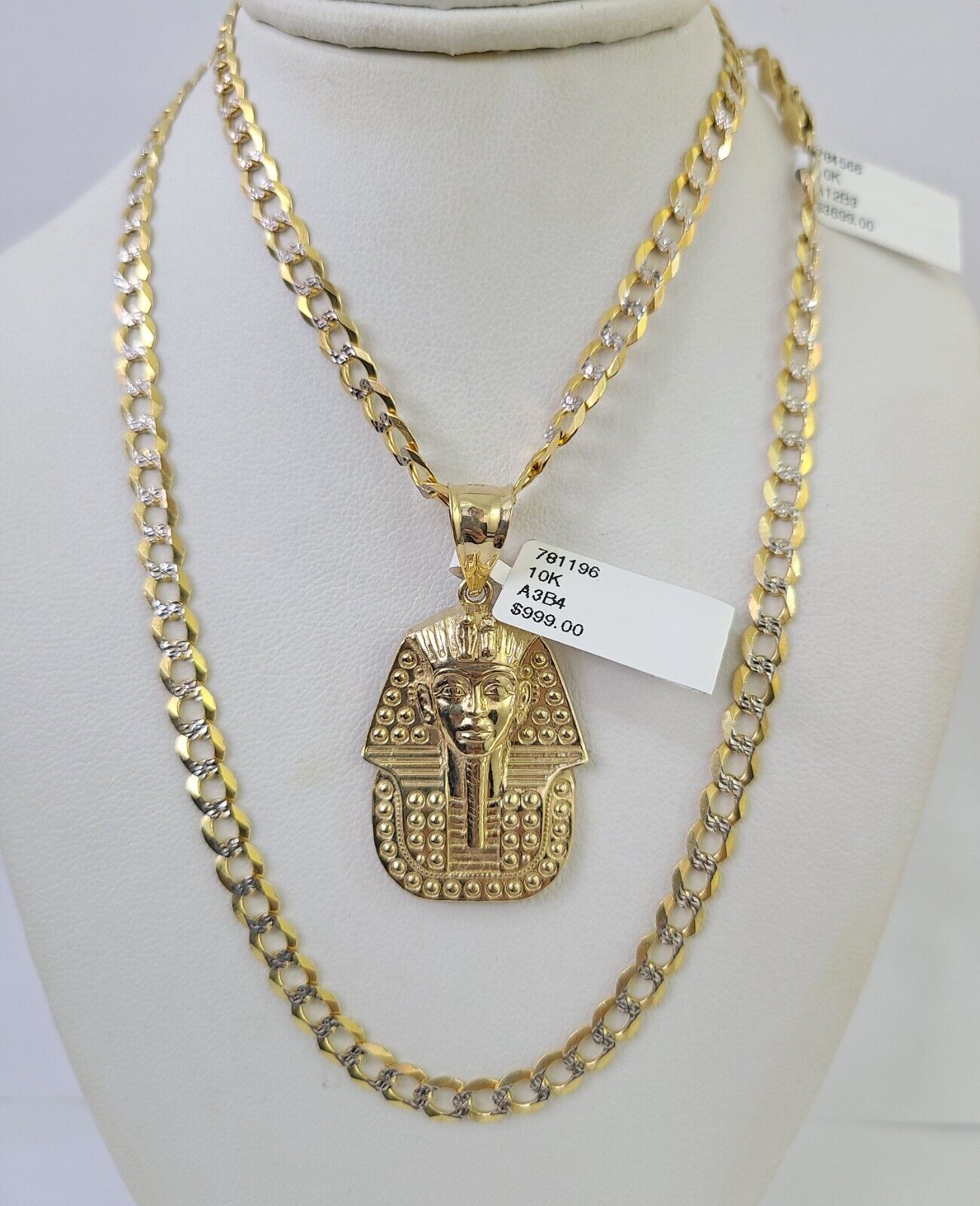 10k Gold Chain Pharaoh Charm Solid Cuban Curb 5mm 18"-28" Inch SET Necklace