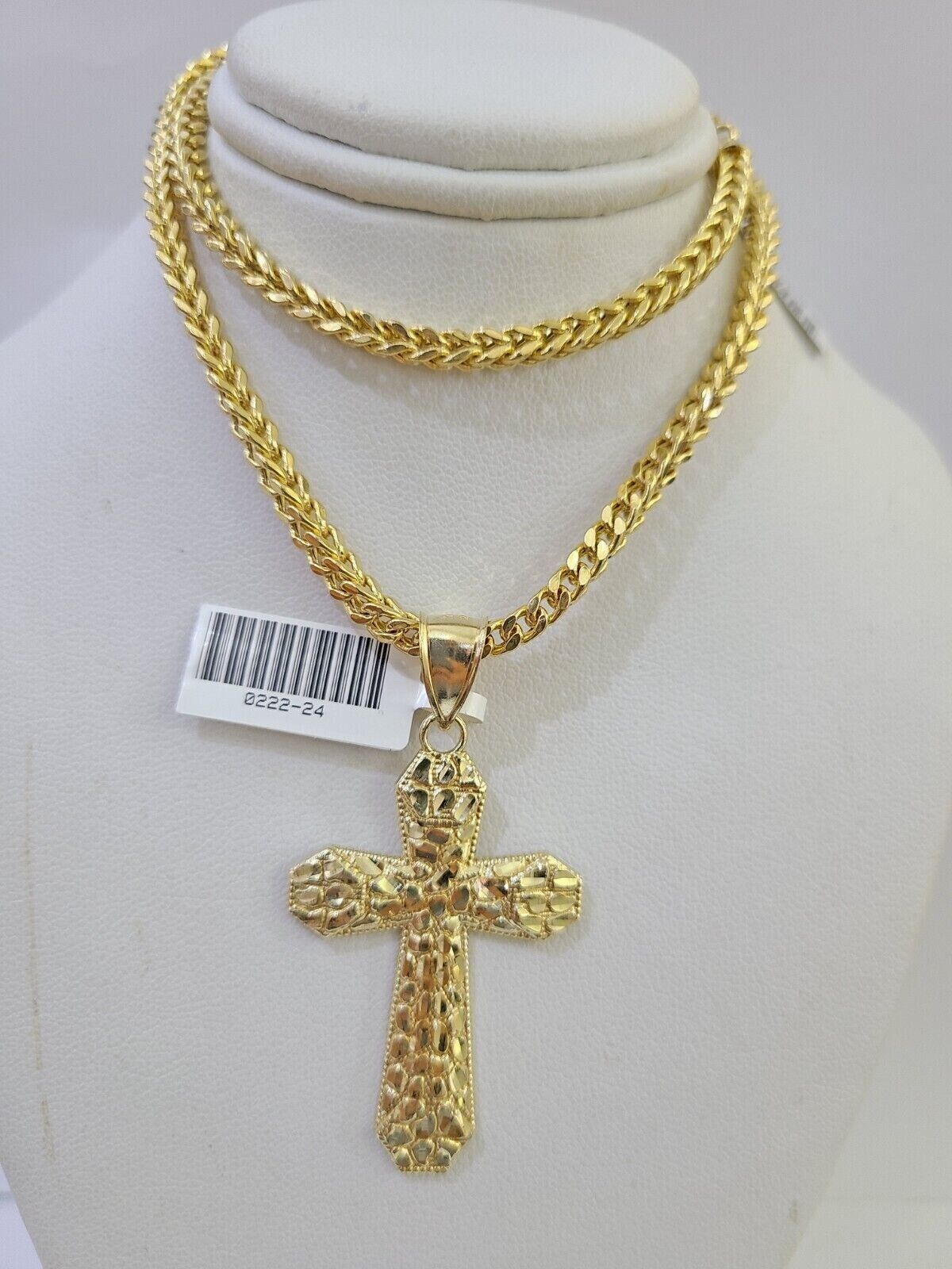 10K Gold Franco Chain Cross Charm Length 18-26 inches 3mm REAL Yellow