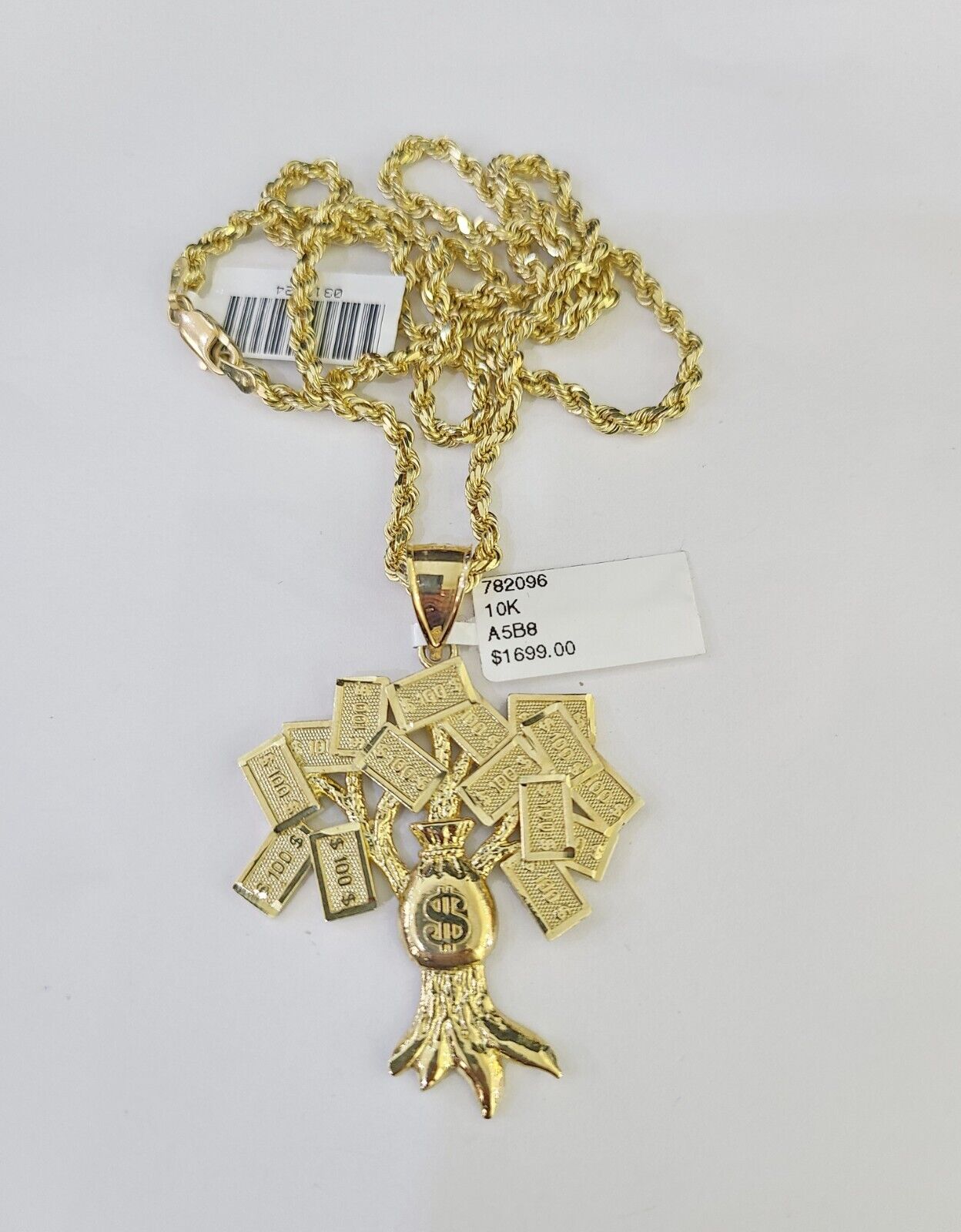 Real 10k Solid Rope Chain Money Tree Charm Set 3mm 20"-30" Inch Necklace Gold