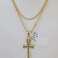 10K Gold Franco Chain Ankh Jesus Cross Charm SET 18-24 inches 1mm Necklace