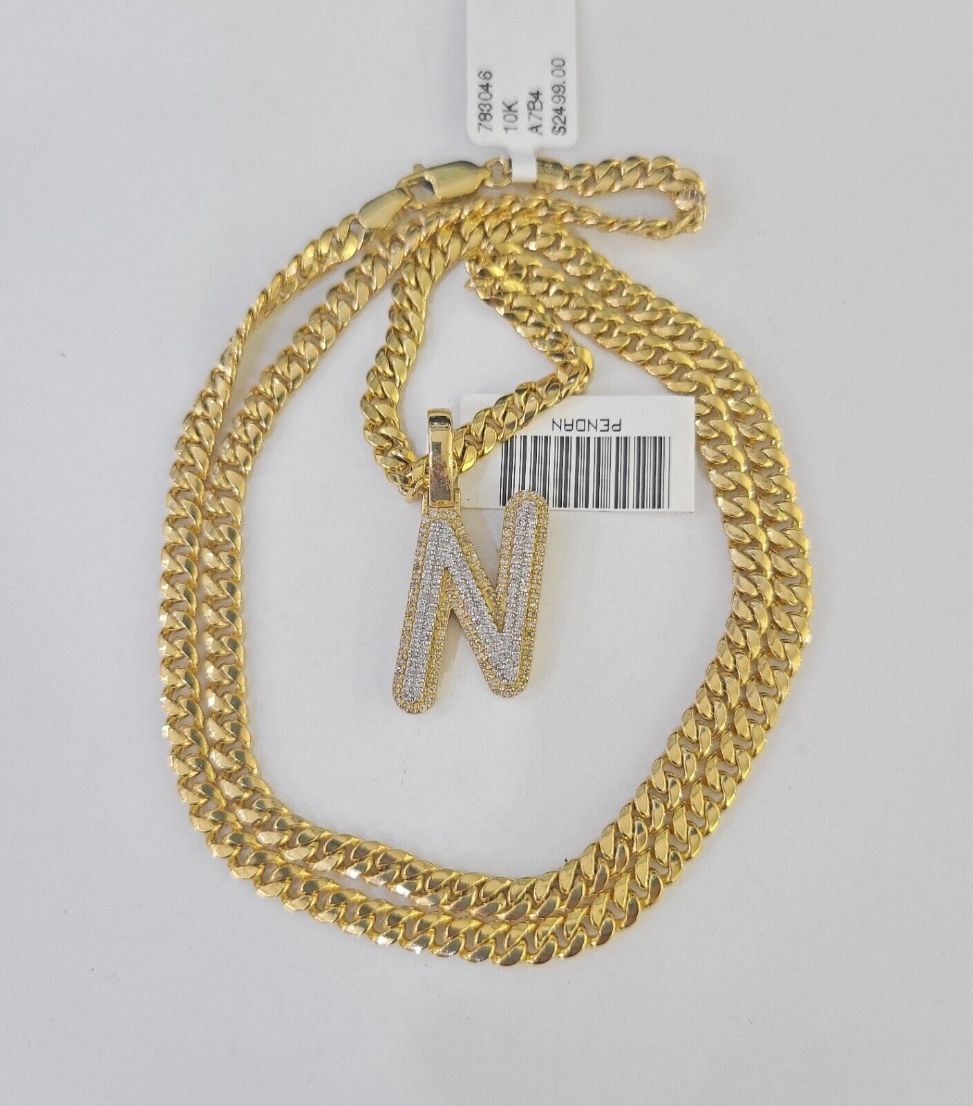 10k Miami Cuban Chain N Diamond Charm Set 4mm 18-26"Yellow Gold Necklace Pendant