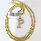 10K Gold Miami Cuban Chain P Diamond Initial 18"-24" 2mm Pendant Necklace SET