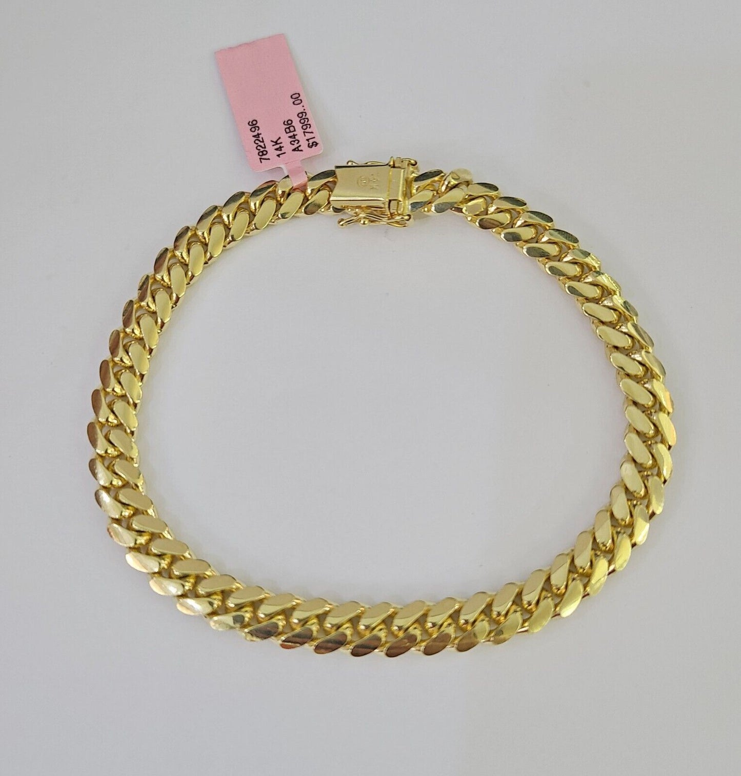 14K Solid Yellow Gold Miami Cuban Bracelet Box Clasp 8.5" Inch 7mm Link