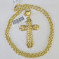 Real 10k Solid Rope Chain Jesus Cross Charm Set 3mm 20"-30" Inch Necklace Gold
