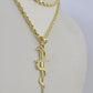 10k 3mm Rope Chain Snake Sword Pendant 18"-30" Yellow Gold Set Charm Necklace