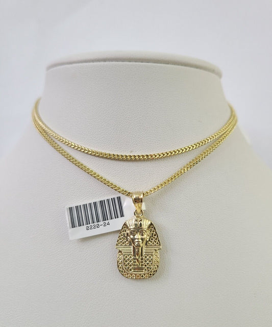 10K Franco Chain Pharaoh Pendant Charm Necklace 16"-24" 2mm Gold SET Yellow