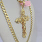 14k Gold Chain Jesus Cross Charm Solid Cuban Curb 5mm 20"-26" Inch SET Necklace