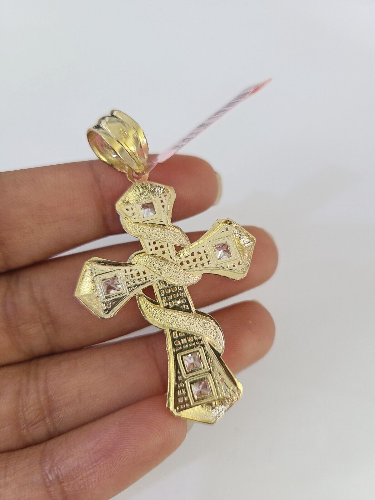 Real 14k Chain Cross Charm Set Miami Cuban Link 4mm Necklace Pendant Yellow Gold