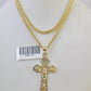 10K Gold Miami Cuban Chain INRI Jesus Cross 18"-28" 3mm Pendant Necklace SET