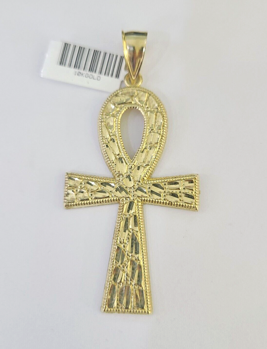 10k Ankh Cross Pendant Jesus Cross Nugget Style Yellow Gold Charm Real Genuine