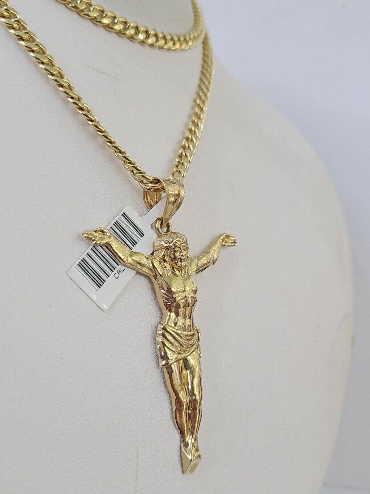 Real 10k Miami Cuban Chain Jesus Charm Set 4mm Yellow Gold Necklace Pendant