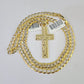 Real 10k Gold Cross Pendant Solid Cuban Curb Link Chain 6mm 20"-30" SET Necklace Two-tone