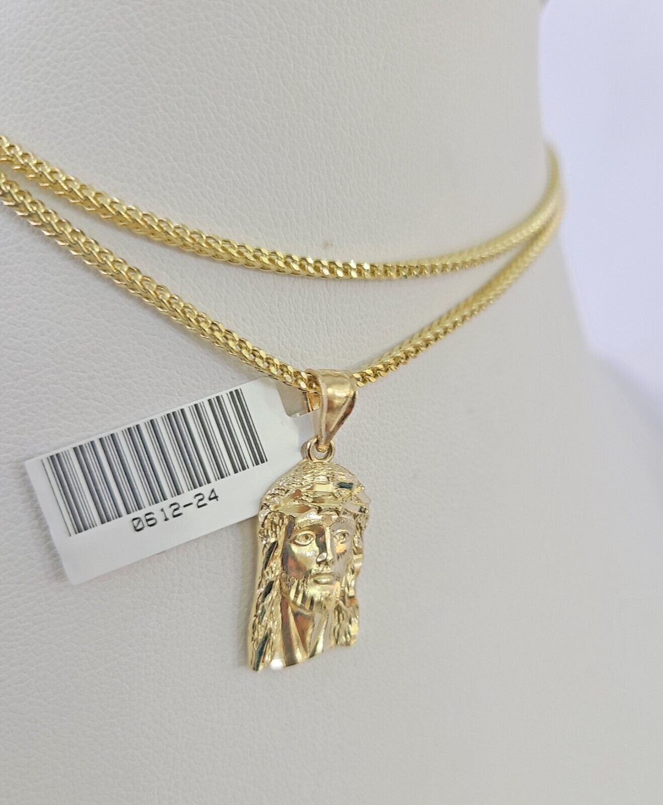 10K Franco Chain Jesus Head Pendant Charm Necklace 16"-24" 2mm Gold SET Yellow