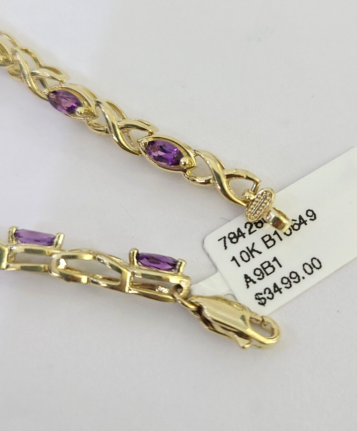 Real 10K Yellow Gold Purple Tennis Bracelet 4mm 7.5 Inches 10kt Gold