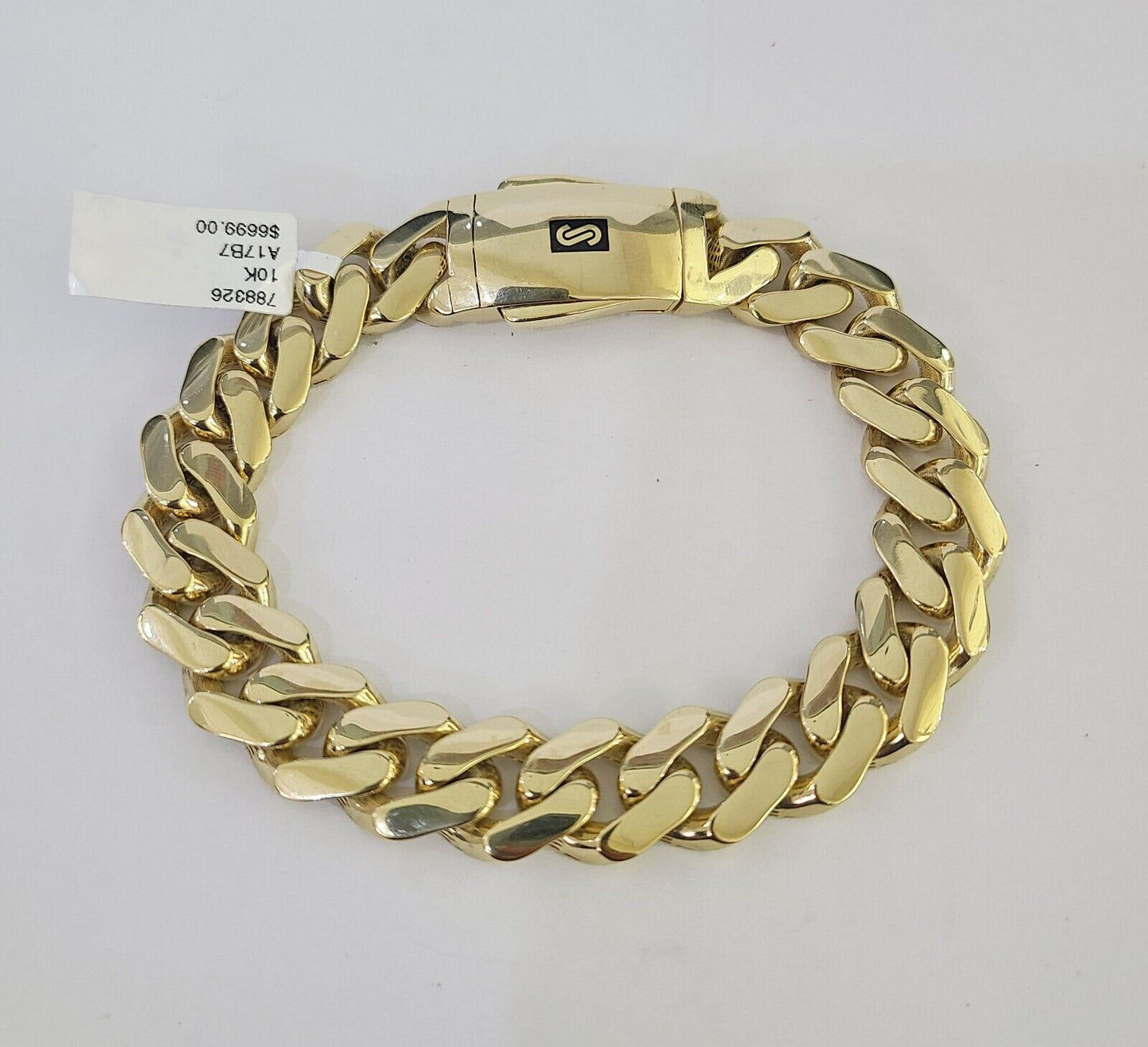 Real 10K Royal Monaco Bracelet Yellow Gold 8.5" Box Clasp 12mm Genuine