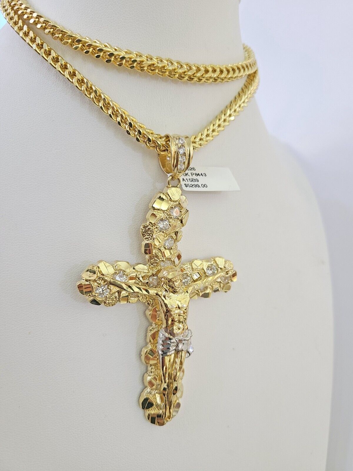 10K Franco Chain Jesus Cross Pendant Charm Necklace 20"-26" 5mm Gold Yellow SET