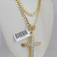 10k Gold Chain Jesus Cross Charm Solid Cuban Curb 5mm 18"-28" Inch SET