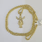 10k 3mm Rope Chain Jesus Full Body Pendant 18"-30" Gold Set Charm Necklace