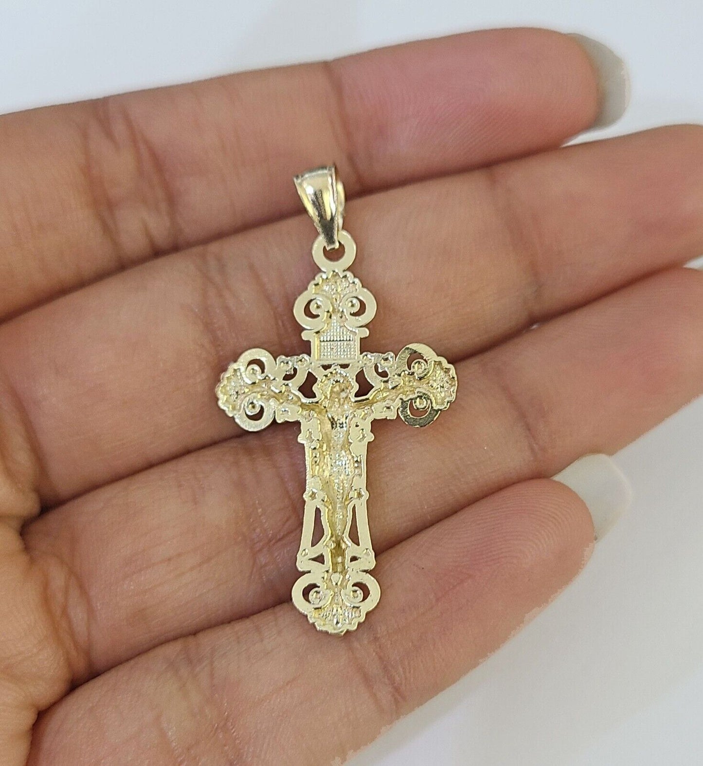 10K Gold Franco Chain INRI Cross Charm SET Length 16-20 inches 1mm Ladies Women