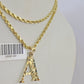 10k Gold Initial A Charm Rope Chain 16"-26" 2.5mm SET Necklace Alphabet Pendant