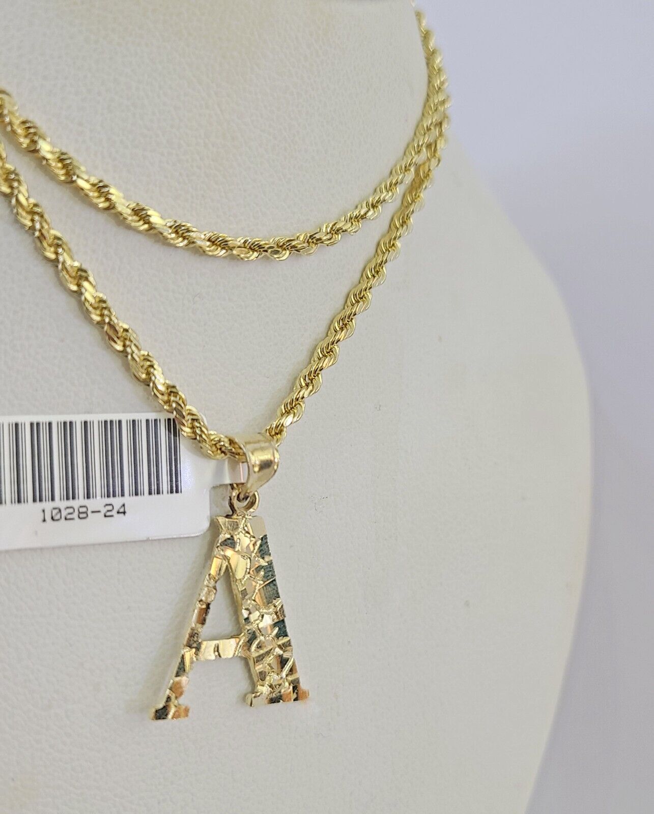 10k Gold Initial A Charm Rope Chain 16"-26" 2.5mm SET Necklace Alphabet Pendant