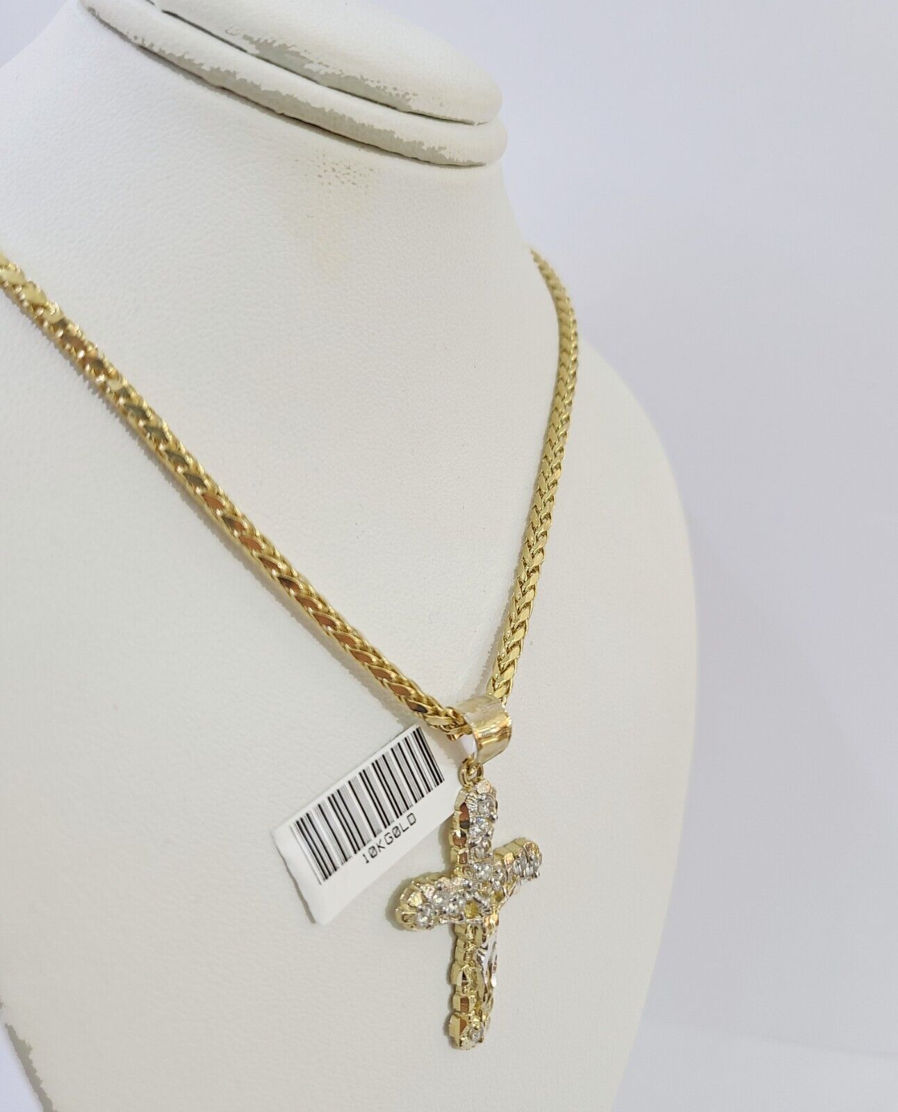 Gold 10K Palm Chain 3mm Length 18" 20" 22" 24" 26" 28" 30" & Cross Charm