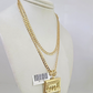 10k Gold Solid Cuban Curb Chain Last Supper Pendant Set 3mm 18"-26" Necklace
