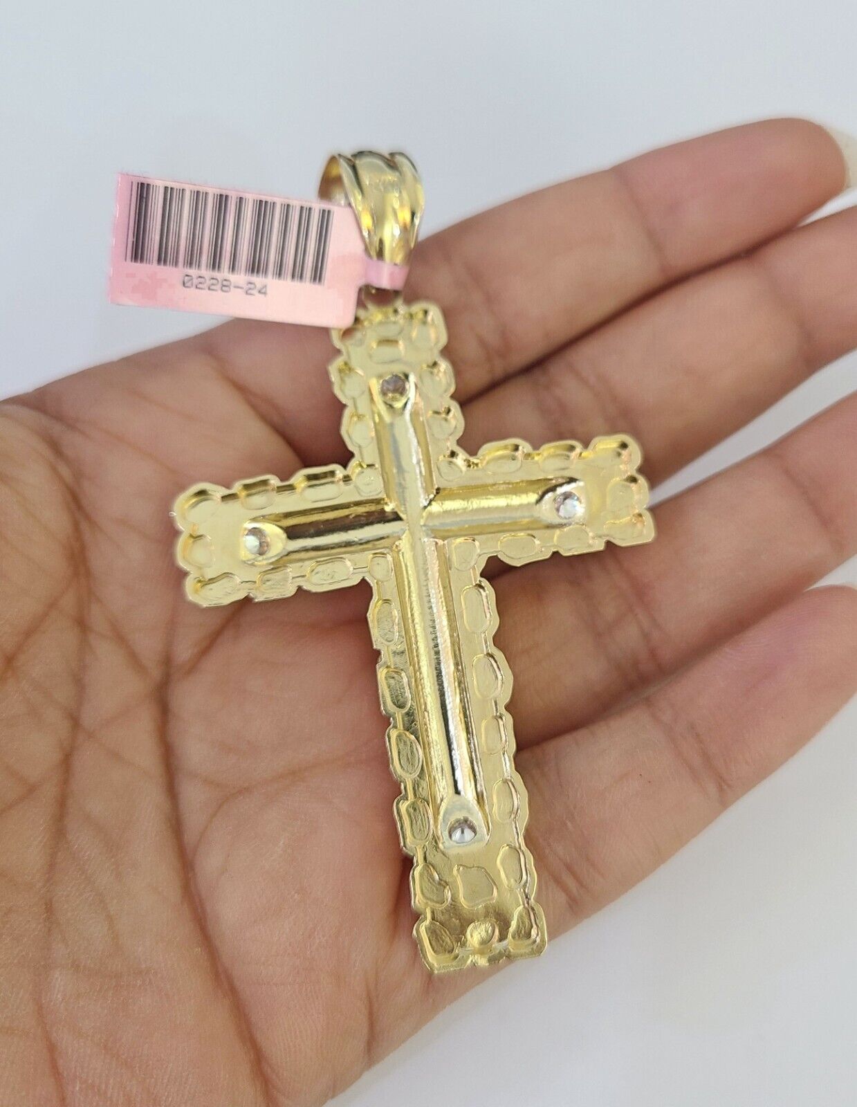 14k Solid Figaro Chain Jesus Cross Pendant Gold 7mm 20-30 inch SET Necklace