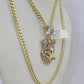 10k Miami Cuban Chain Lion Charm Diamond Set 4.5mm 20"-28" Necklace Gold