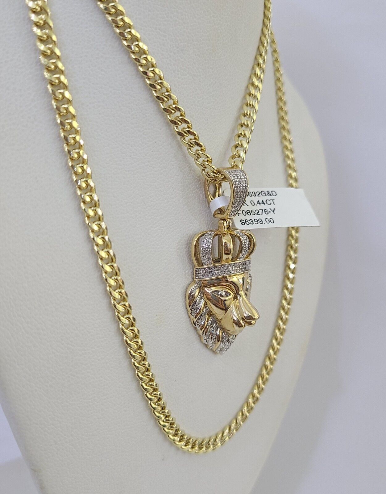 10k Miami Cuban Chain Lion Charm Diamond Set 4.5mm 20"-28" Necklace Gold