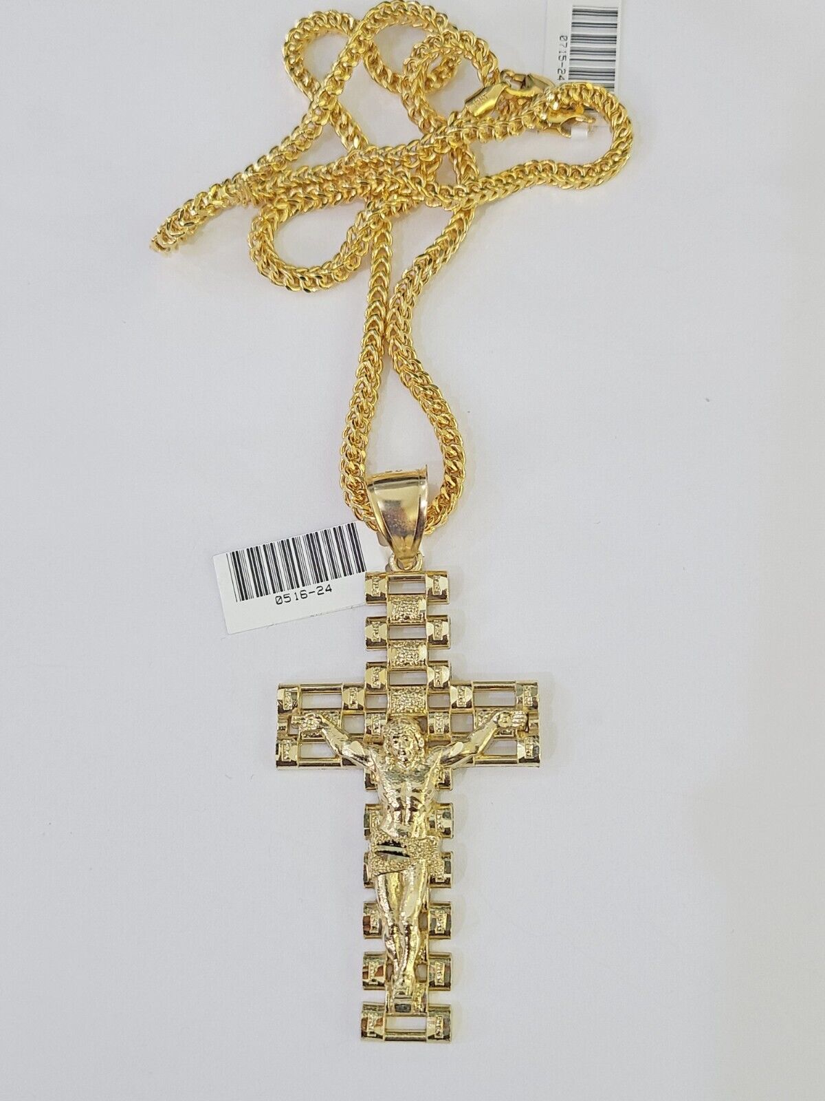 10K Franco Chain Jesus Crucifix Cross Pendant Charm Necklace 20"-26" 3mm Gold