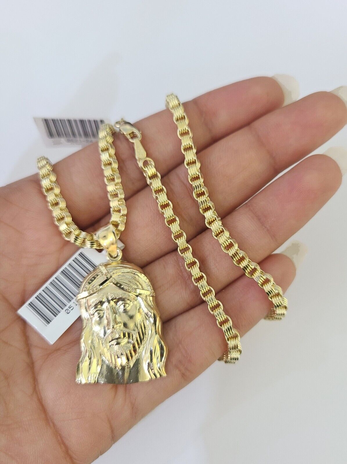 10k Gold Byzantine Necklace Jesus Head Charm 18-28 inch 3mm SET Chain Pendant