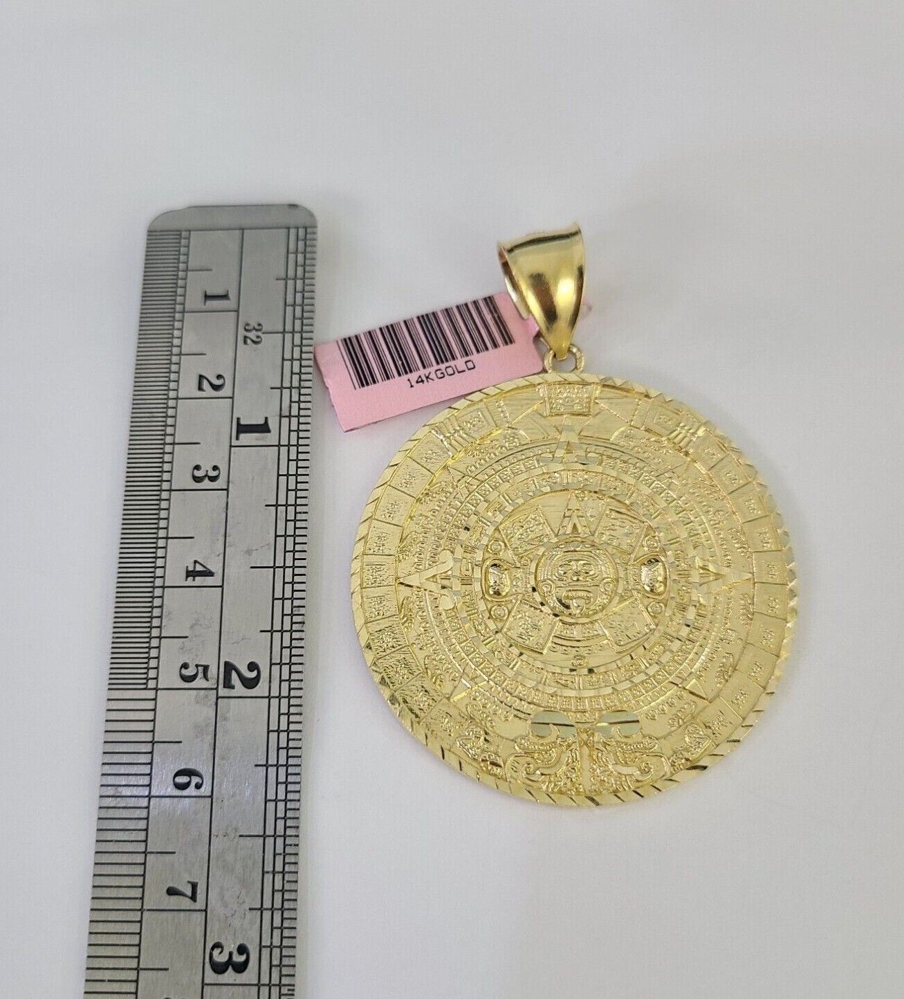 Real 14k Solid Chain Mayan Calendar Charm Set Miami Cuban 6mm Necklace Gold