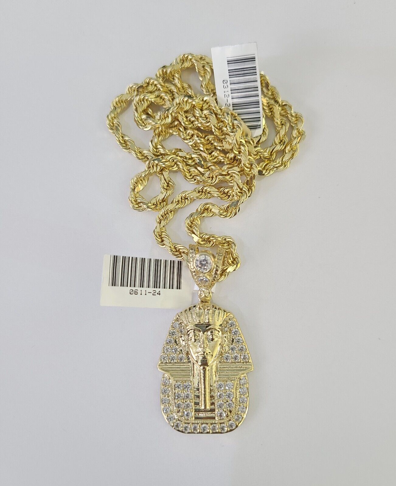 10k Solid Rope Chain Pharaoh Charm Set 4mm 20"-28" Necklace Gold Yellow