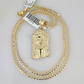 10k Gold Solid Cuban Curb Chain Jesus Head Pendant Set 3mm 18"-26" Necklace