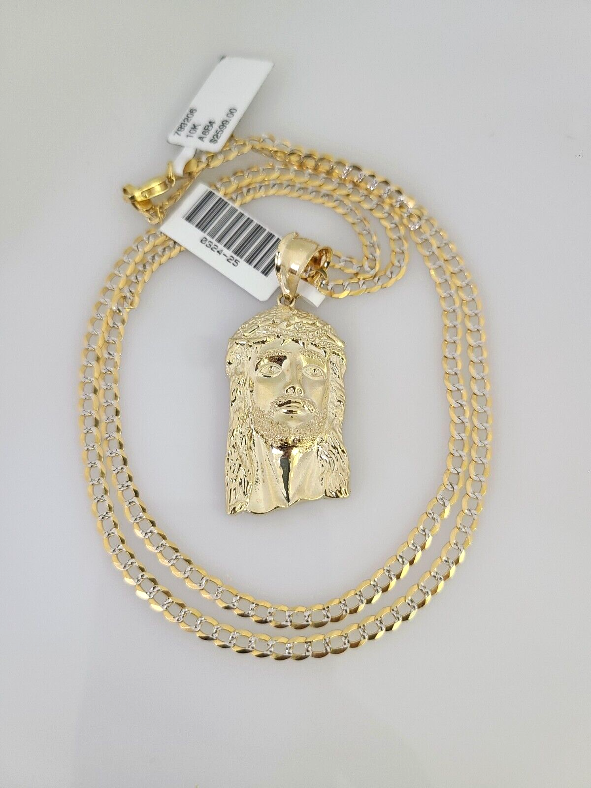 10k Gold Solid Cuban Curb Chain Jesus Head Pendant Set 3mm 18"-26" Necklace