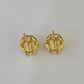 10k Diamond Flower Earrings Yellow gold Real screw-back Women Men Studs