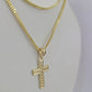 10K Gold Franco Chain Hearts Jesus Cross Charm SET 18-24 inches 1mm Necklace