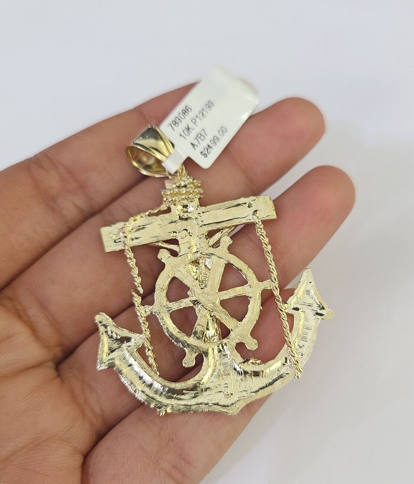 10K Franco Chain Jesus Anchor Pendant Charm Necklace 20"-26" 2.5mm Yellow Gold