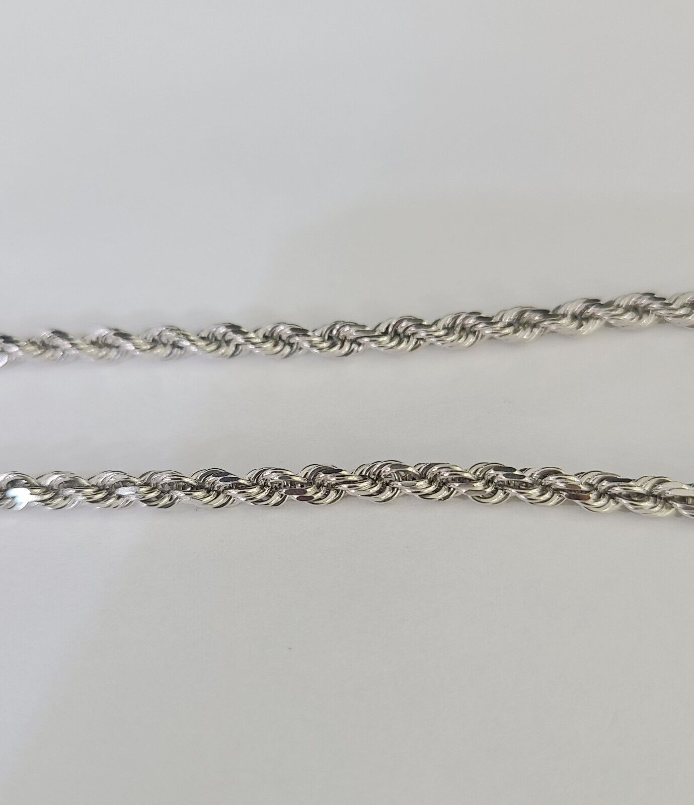 Real 10K Rope Bracelet White Gold Solid 3mm 7Inch Lobster Lock Unisex  Genuine