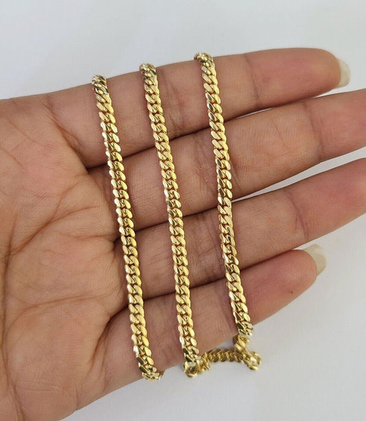 18k Solid Miami Cuban Chain Yellow Gold 3mm 26" Inch Genuine Necklace Real