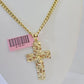 Real 14k Yellow Gold Chain Cross Charm Set Miami Cuban Link 4mm Necklace Pendant